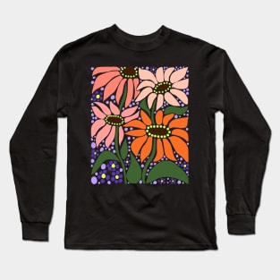 Cute boho orange wildflowers summer time design Long Sleeve T-Shirt